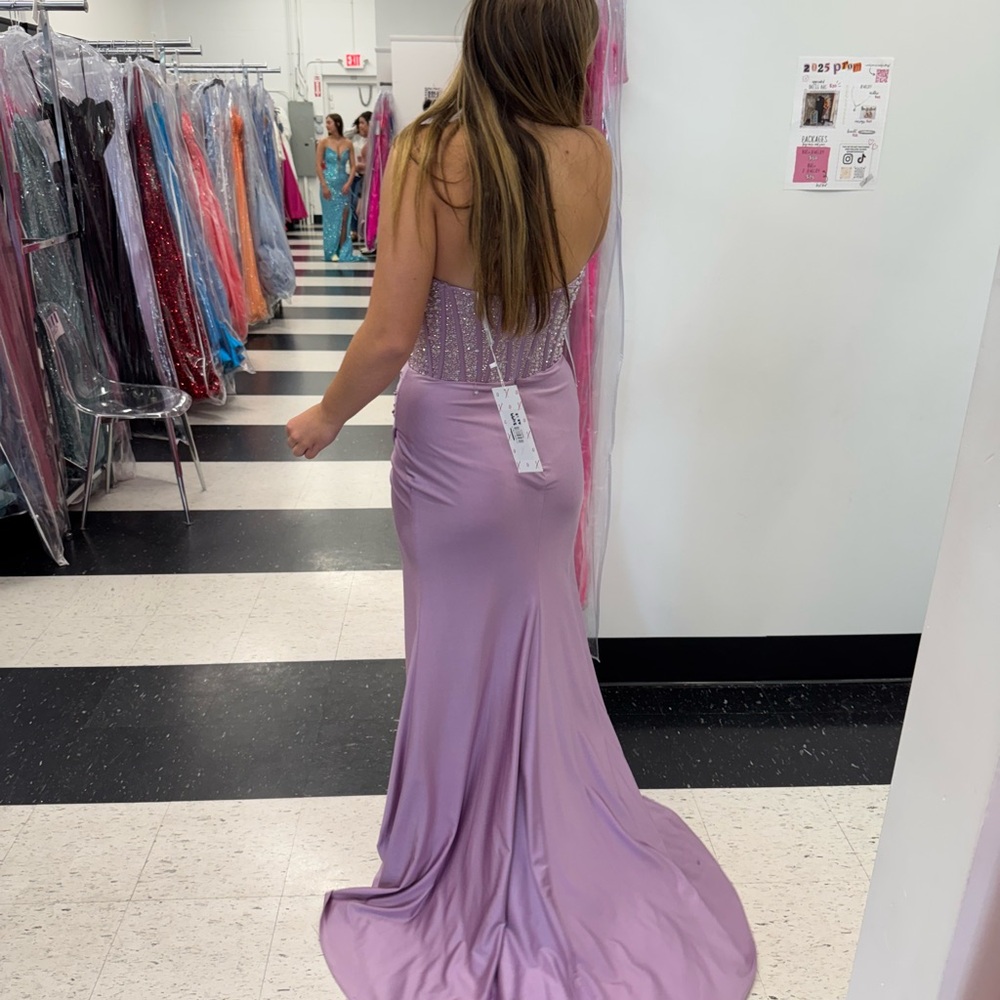 ellie wilde Lilac Beaded Corset Prom Dress - Picture 4 of 7
